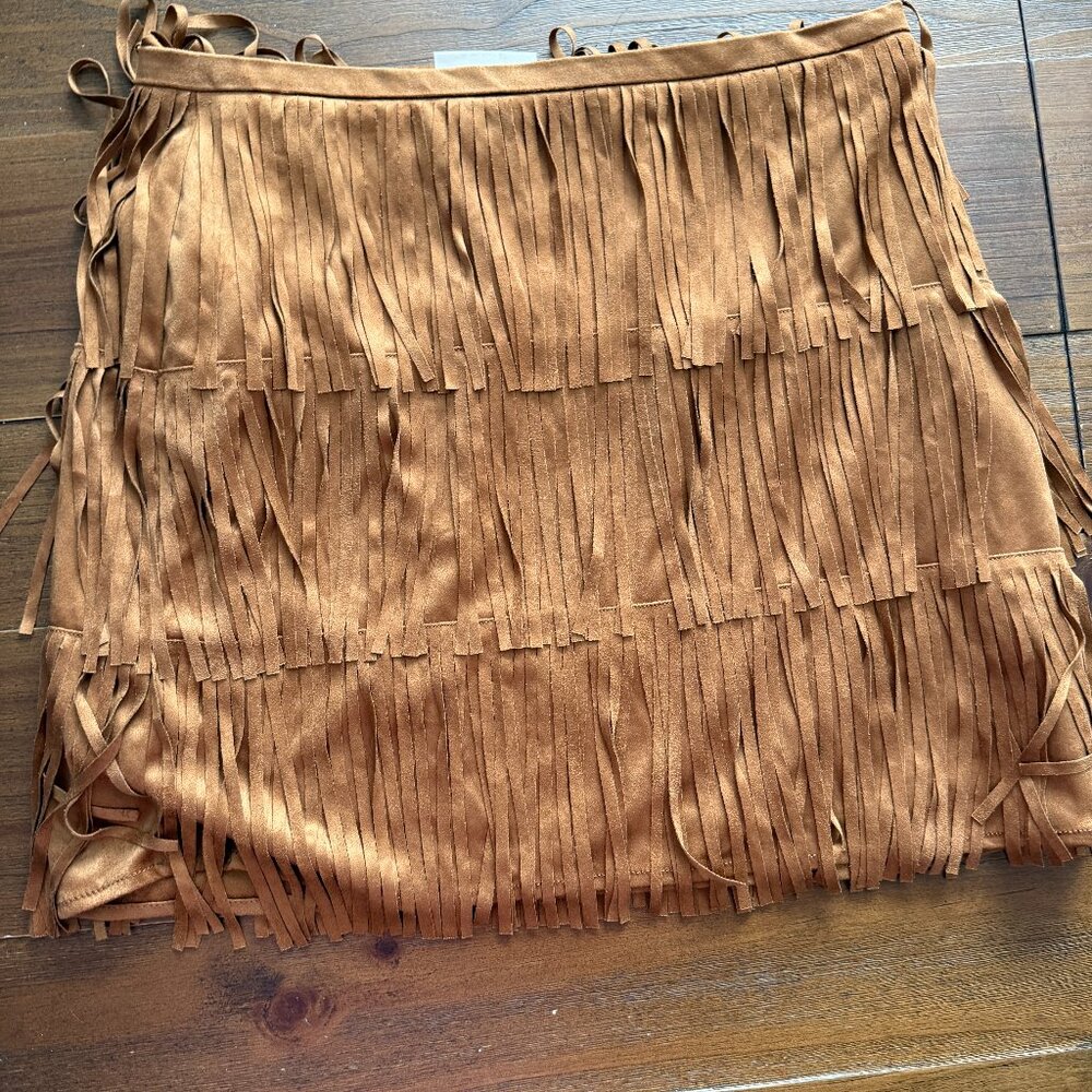 Women's Western Fringe Mini Skirt - Universal Thread™ Brown 10 NWT